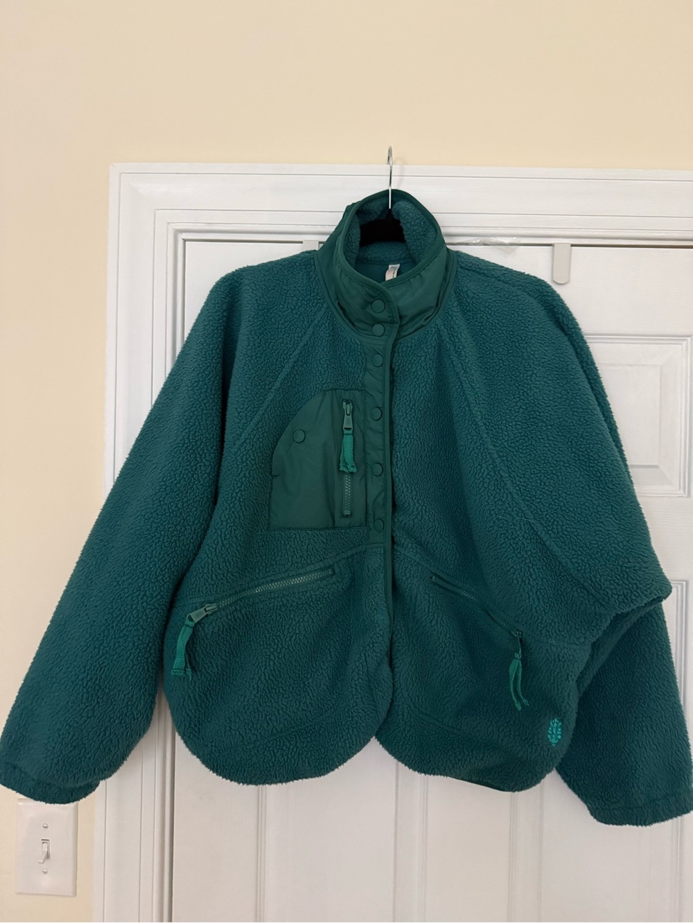 Free People Green Hit The Sloped Fleece Jacket